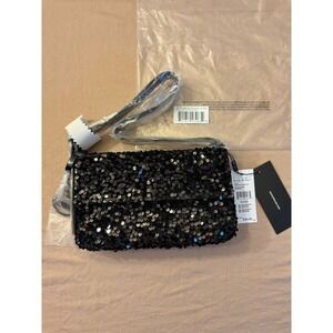 Nicole Miller Black Sequin Clutch Purse Evening Bag Party Formal Dance Dinner